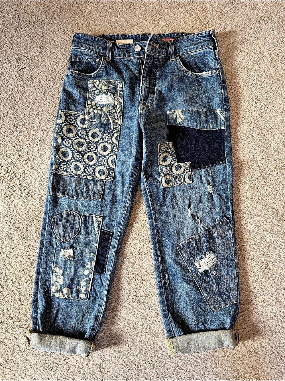 Pilcro Hyphen Mid-Rise Boyfriend Jeans Blue size 25p